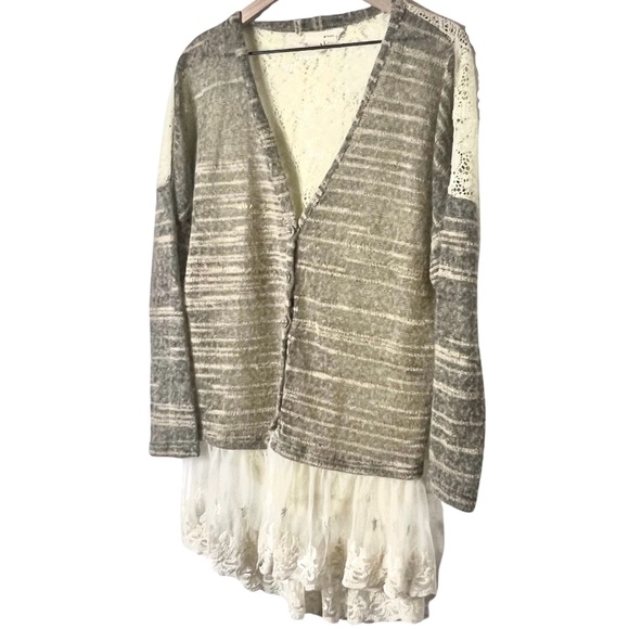 Anthropologie A’Reve Cottagecore Fairycore Ethereal Neutral Gauzy Lace Cardigan - Picture 2 of 14
